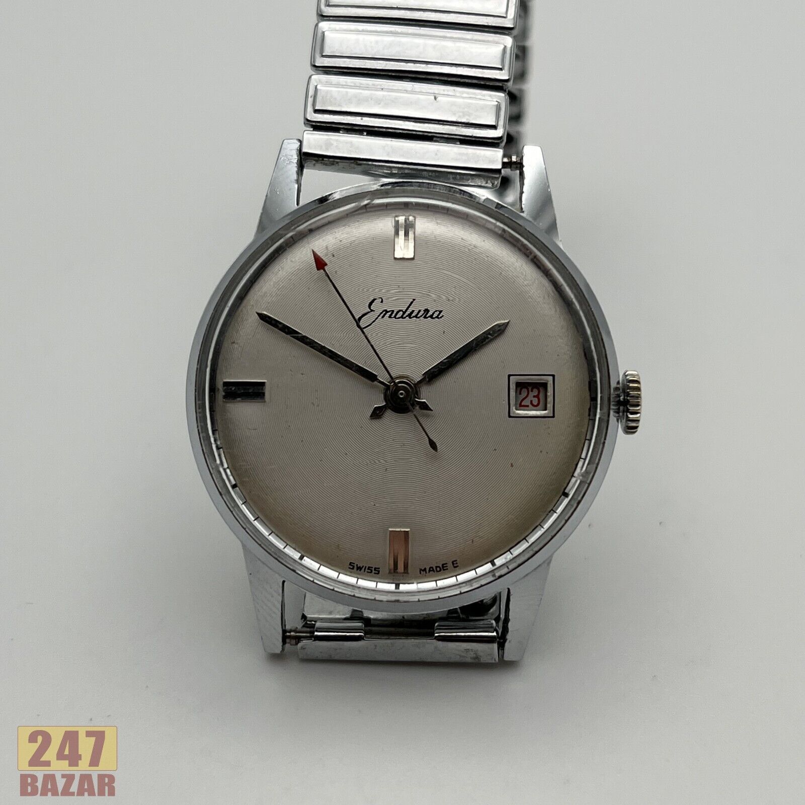 Vintage Endura Swiss Made Date Manual Wind Men's Watch Runs & Stops AS IS