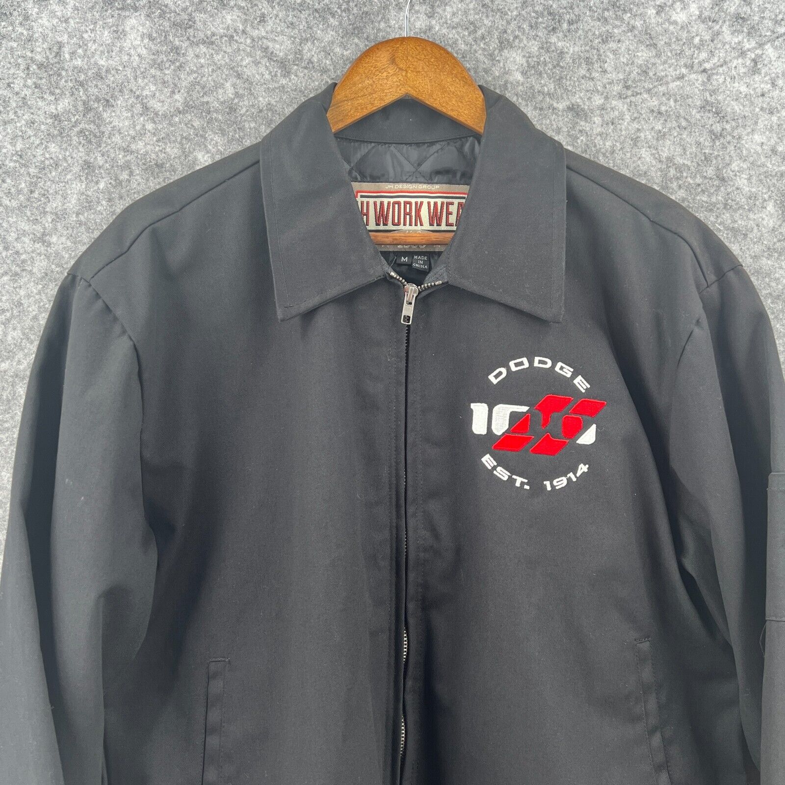 JH Design Work Wear Dodge 1988 Jacket Coat Mens M Black Embroidered Quilted