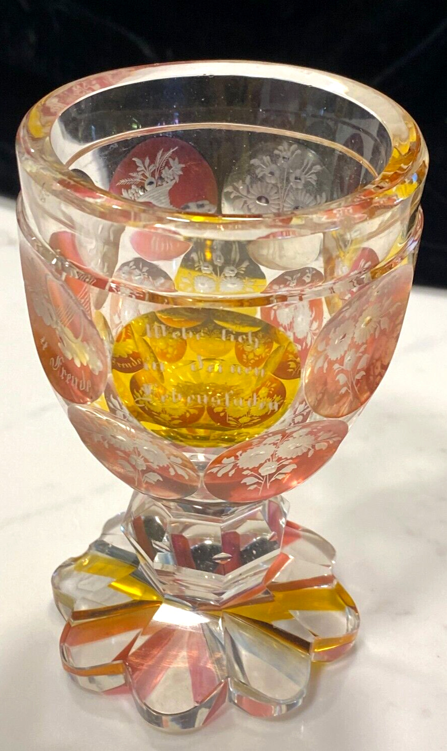 GERMAN PINK & AMBER FLASH SPA GLASS 19TH C. 5\