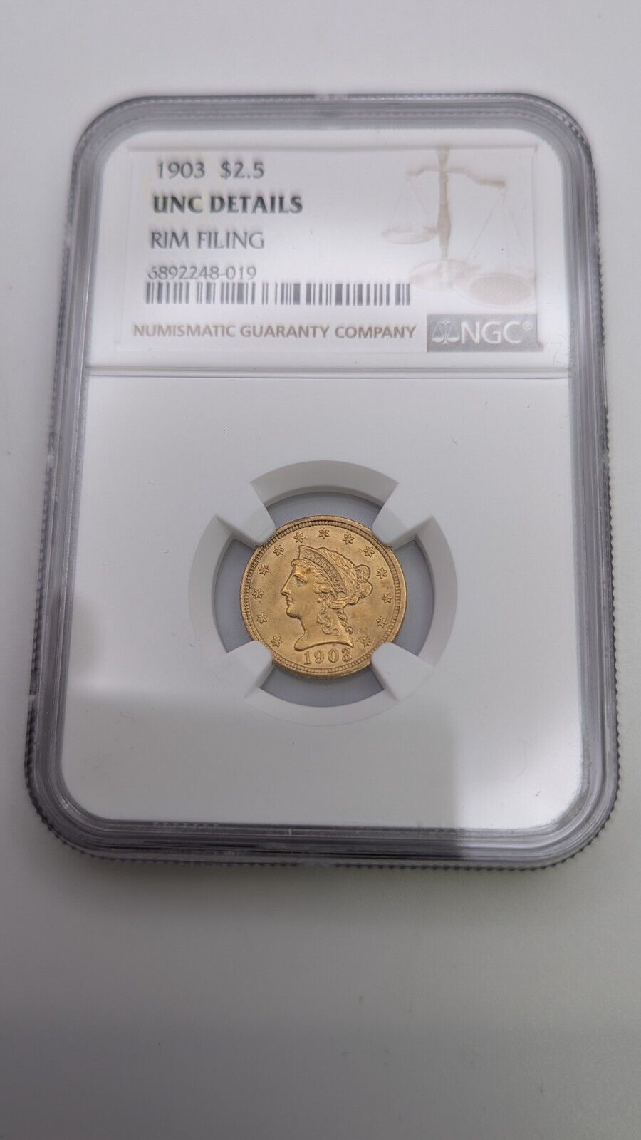 1903 $2.5 Gold Liberty Head Quarter Eagle NGC UNC Details