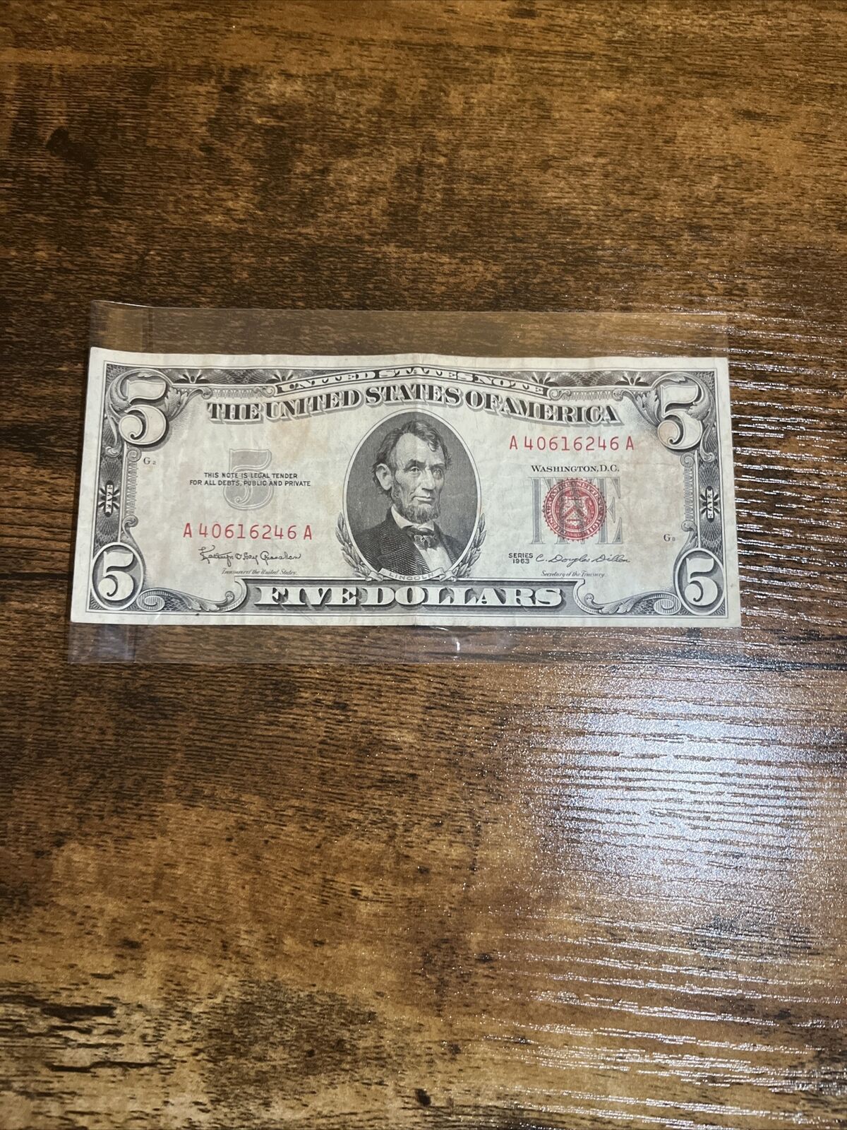 1963 (5) FIVE DOLLAR RED SEAL UNITED STATES LEGAL TENDER NOTE