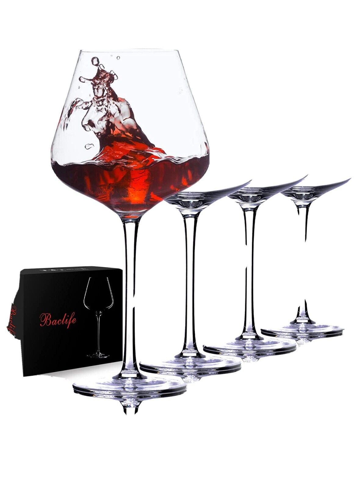 Hand Blown Red Wine Glasses Set of 4 – 23 Oz Burgundy Wine Glasses with Long Ste
