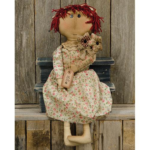 NEW Primitive MILLIE DOLL Holding FLOWERS Folk Art Raggedy Country 23.5\