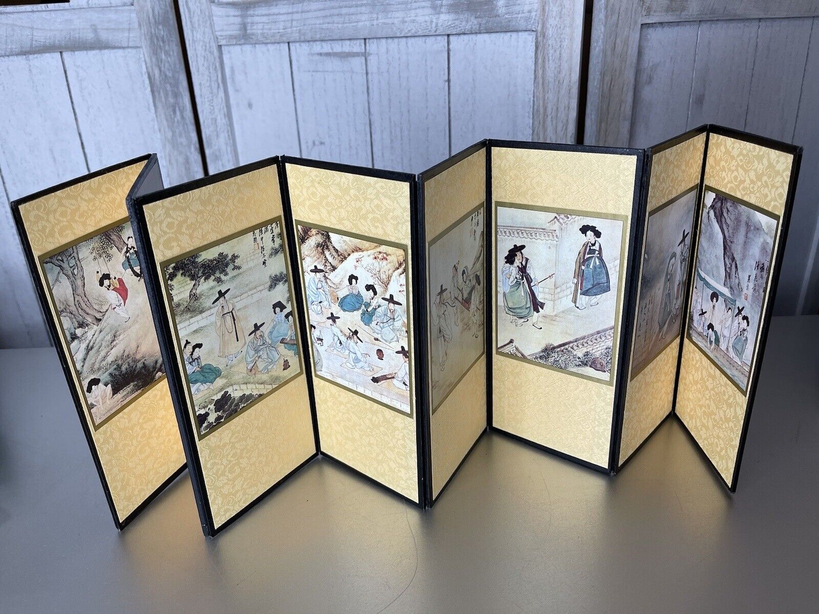 Vintage Japanese Miniature Furniture Hikone Byobu Gold Folding Screen
