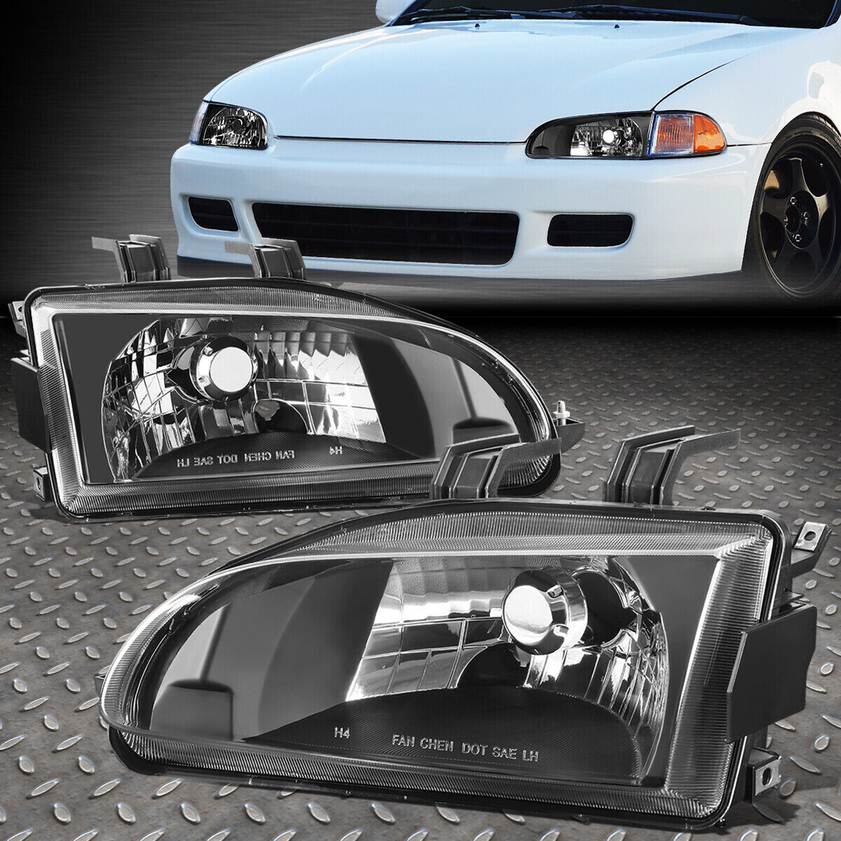FOR 92-95 HONDA CIVIC EG EJ EH BLACK/CLEAR OE STYLE REPLACEMENT HEADLIGHT LAMPS
