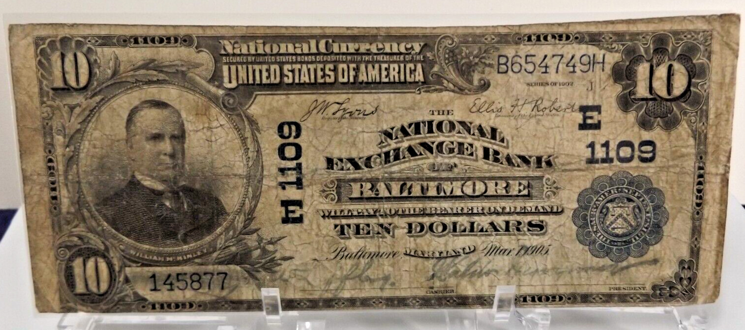 1902 $10 Ten Dollar National Bank Note FR616 - Baltimore, MD - GD/VG Condition