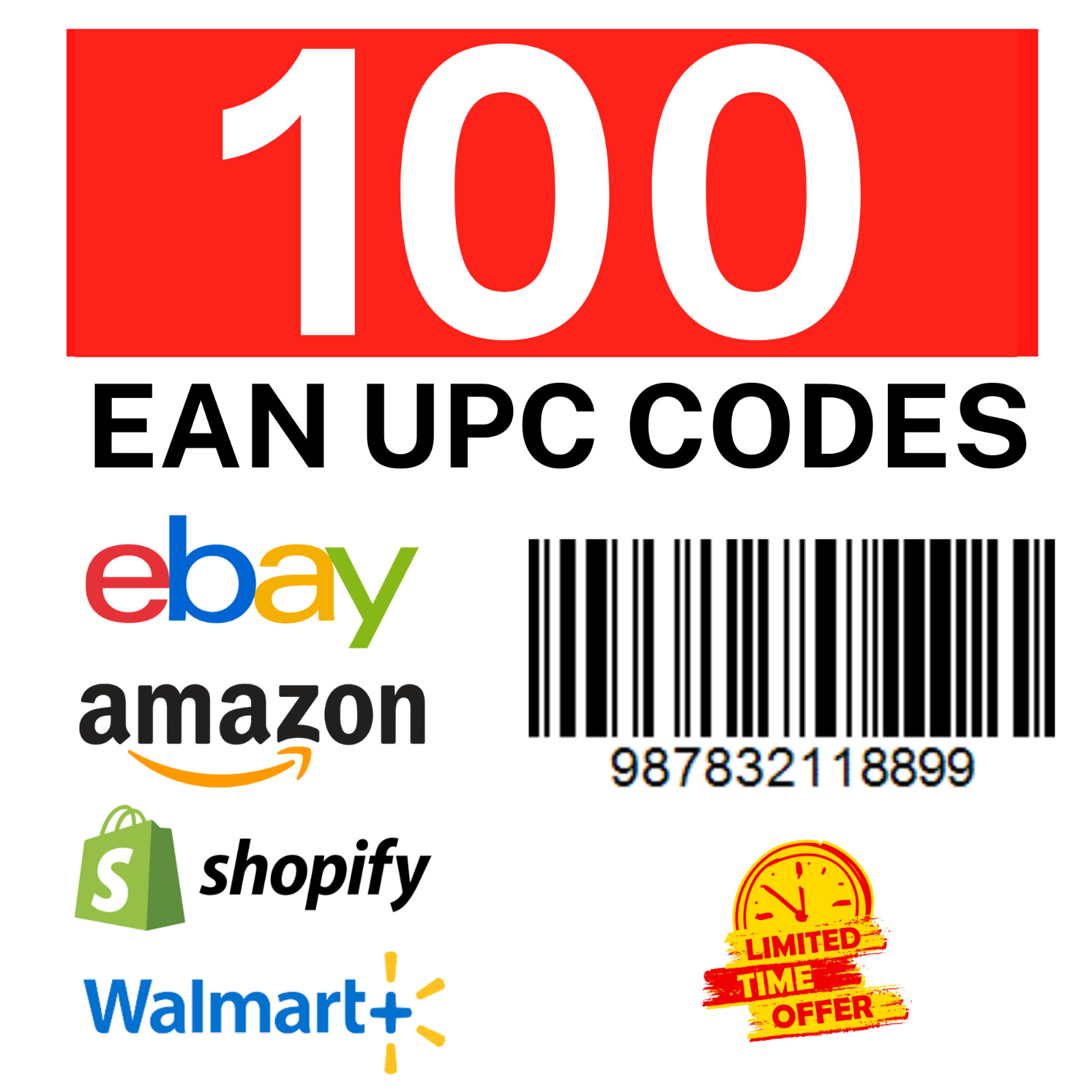 100 UPC EAN CODES for Amazon, Ebay, Shopify and All Major Marketplace Worldwide