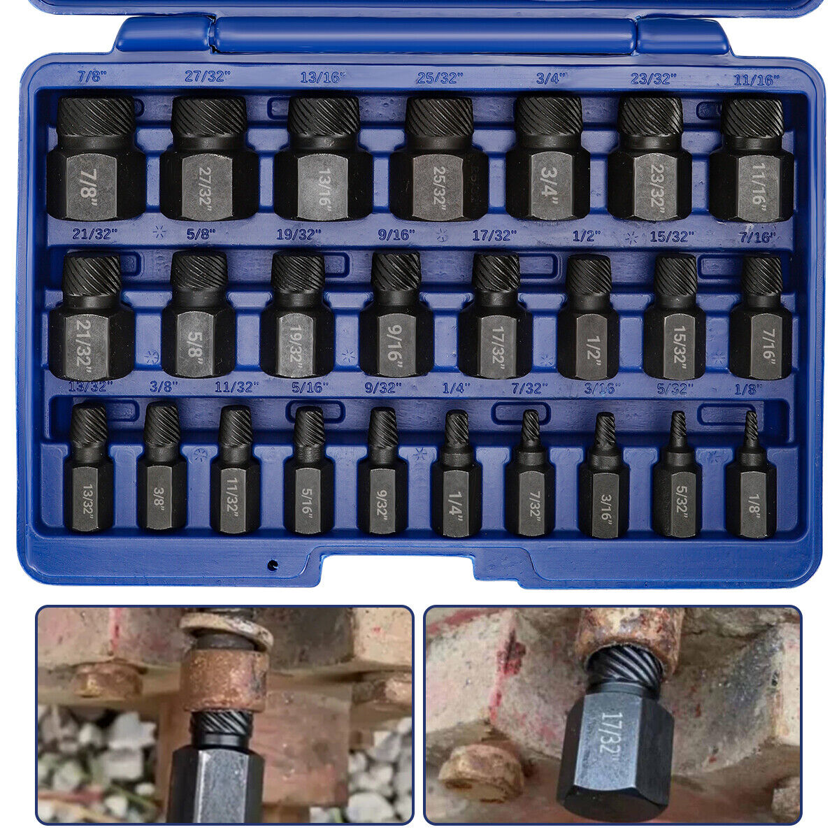 25-Piece Easy Out Screws Bolt Extractor Socket Set Hex Head Rounded Bolt Remover