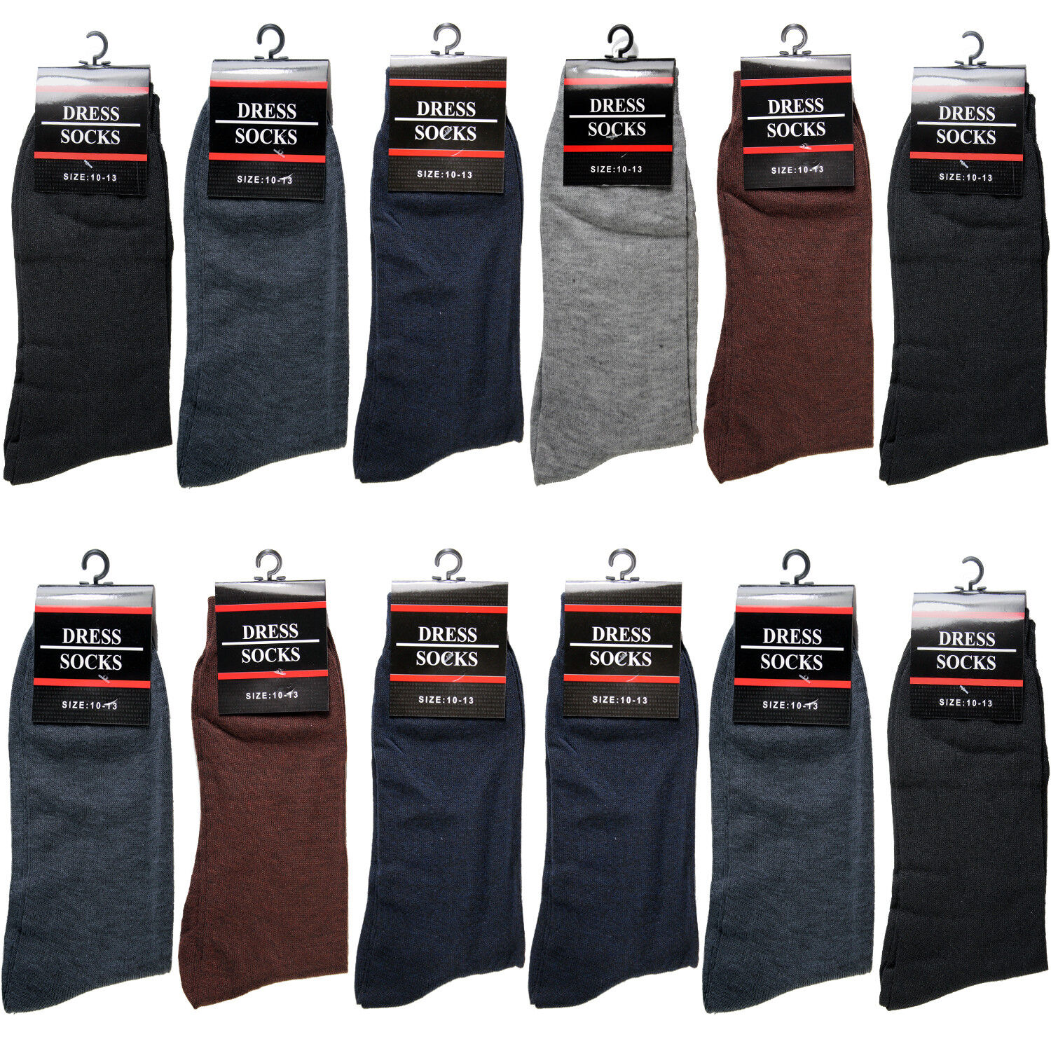 New 12 Pairs Mens Dress Socks Fashion Casual Crew Multi Color Cotton Size 10-13