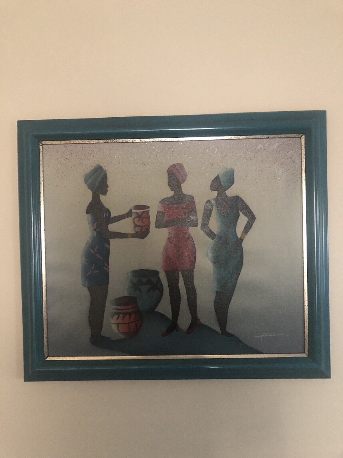 Three African Women Signed Painting With Unreadable Signature