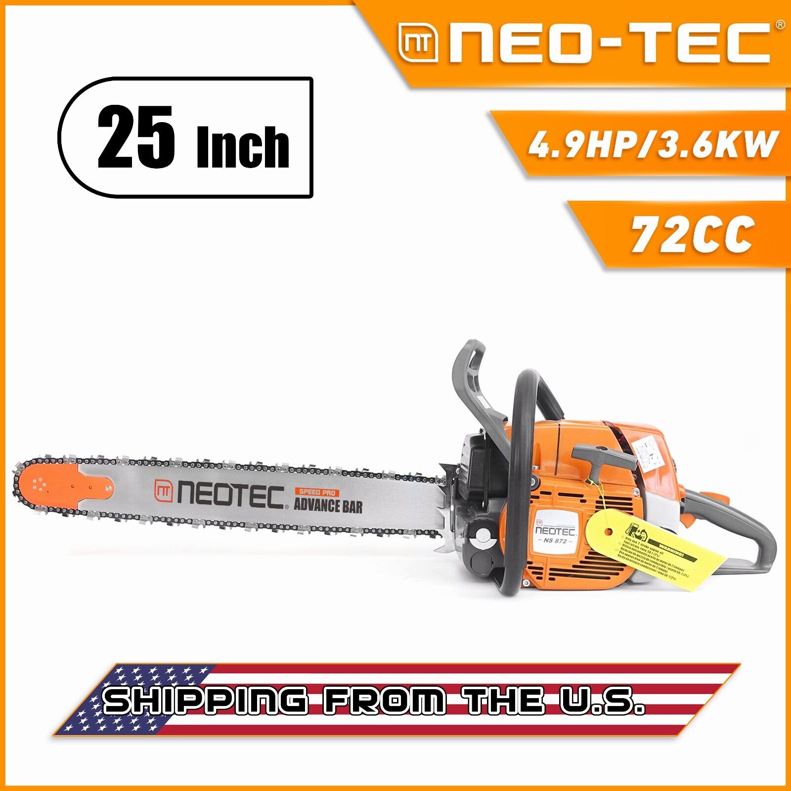 72cc Chainsaw Gasoline Powered with 25\'\' Guide Bar Chain Compatible with MS 381 
