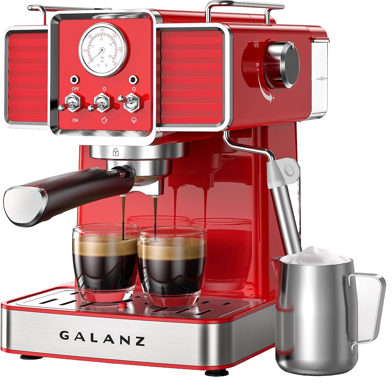 Galanz Retro Espresso Machine with Milk Frother 15 Bar Pump Professional Cappuc