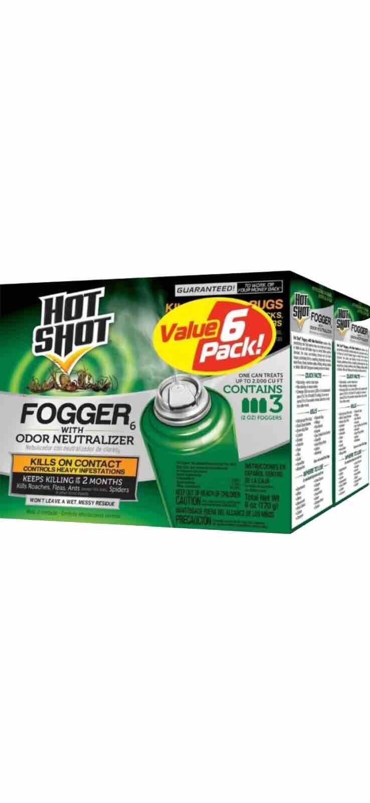 6 Pack Hot Shot Indoor Fogger With Odor Neutralizer, 6-2 oz Cans Kills Roaches 