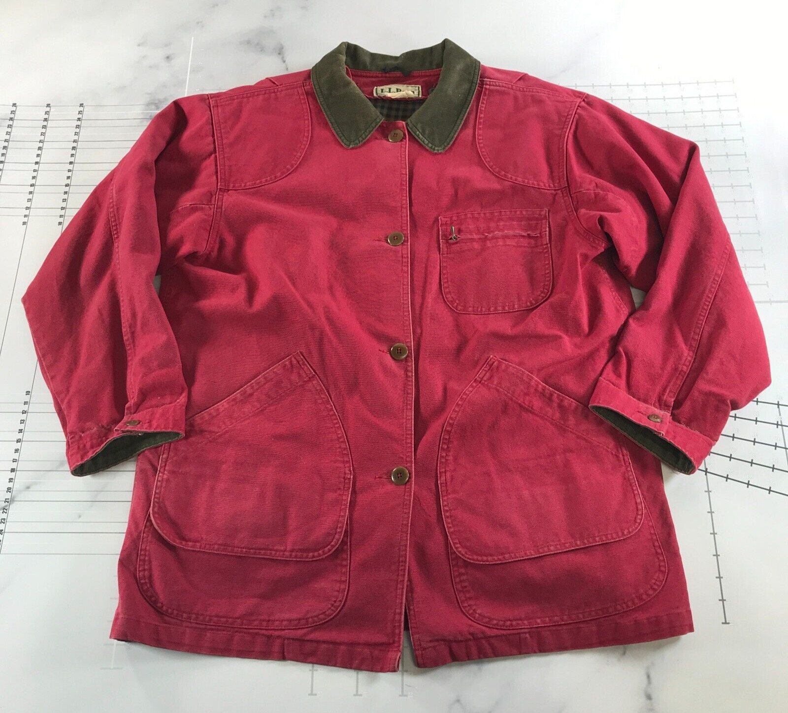 Vintage L.L. Bean Barn Jacket Womens Large Red Button Front Removable Lining