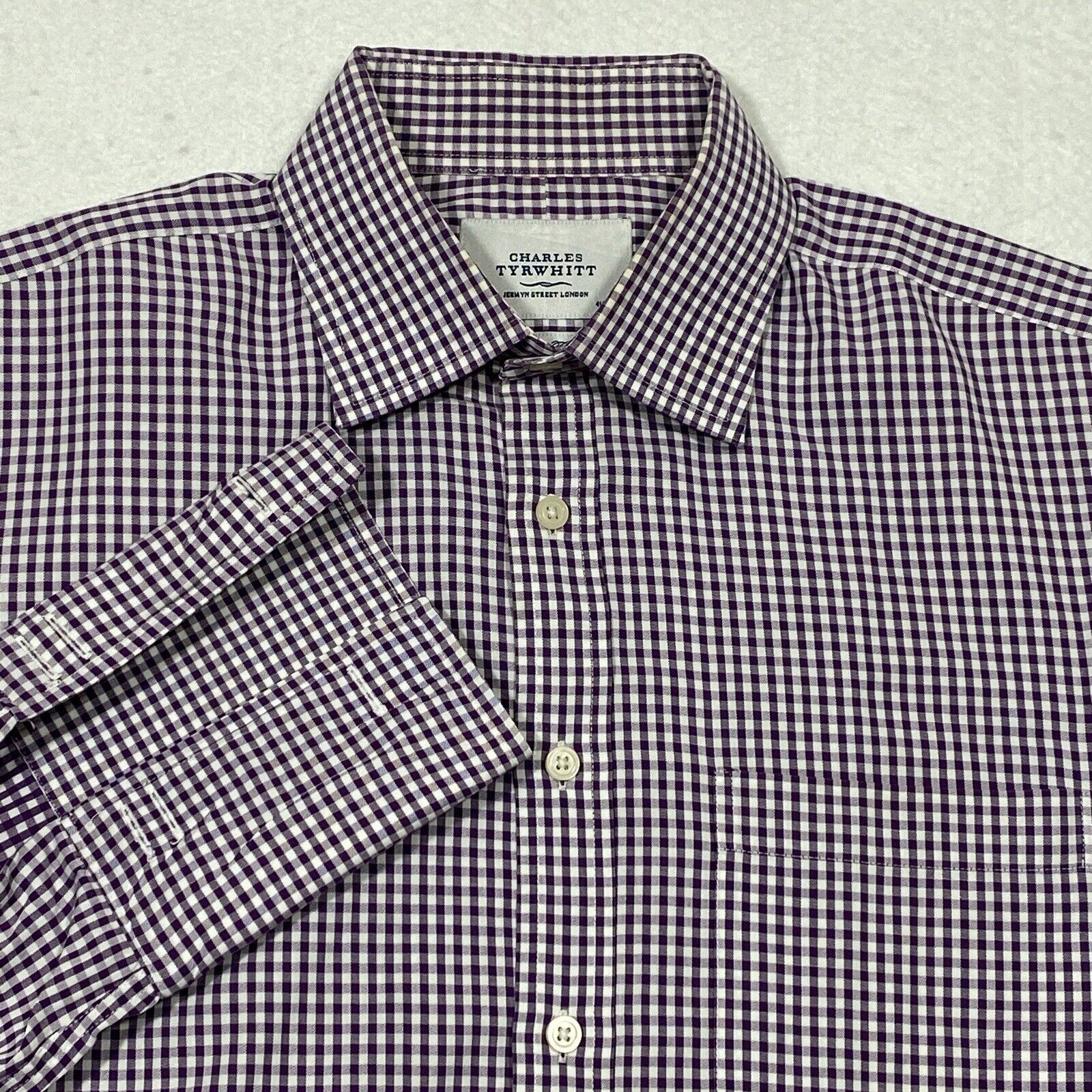Charles Tyrwhitt Slim Fit Dress Shirt Men’s 16 - 34 Purple Check French Cuff