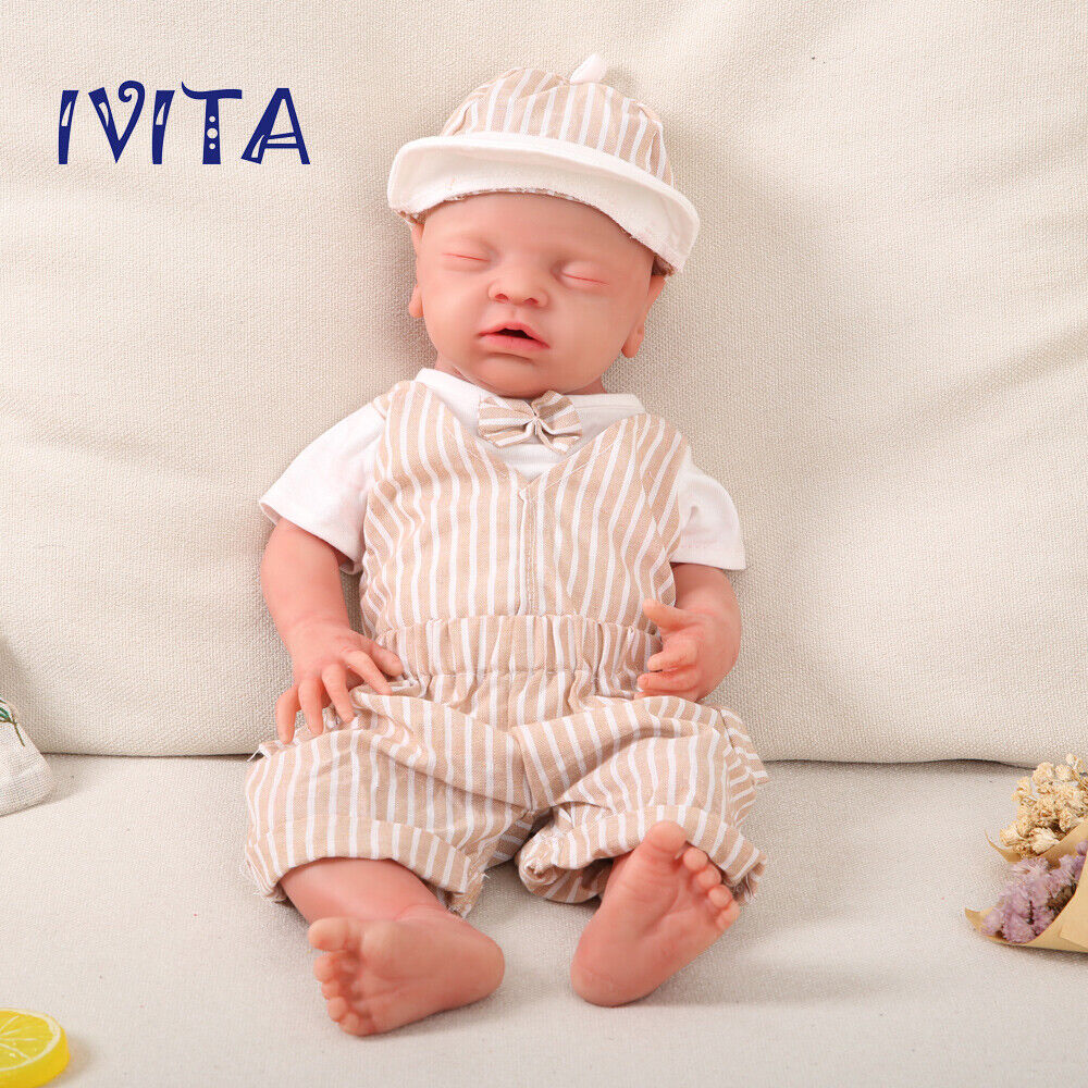 IVITA 18'' Silicone Reborn Baby Eyes Closed Full Body Silicone Doll Infant