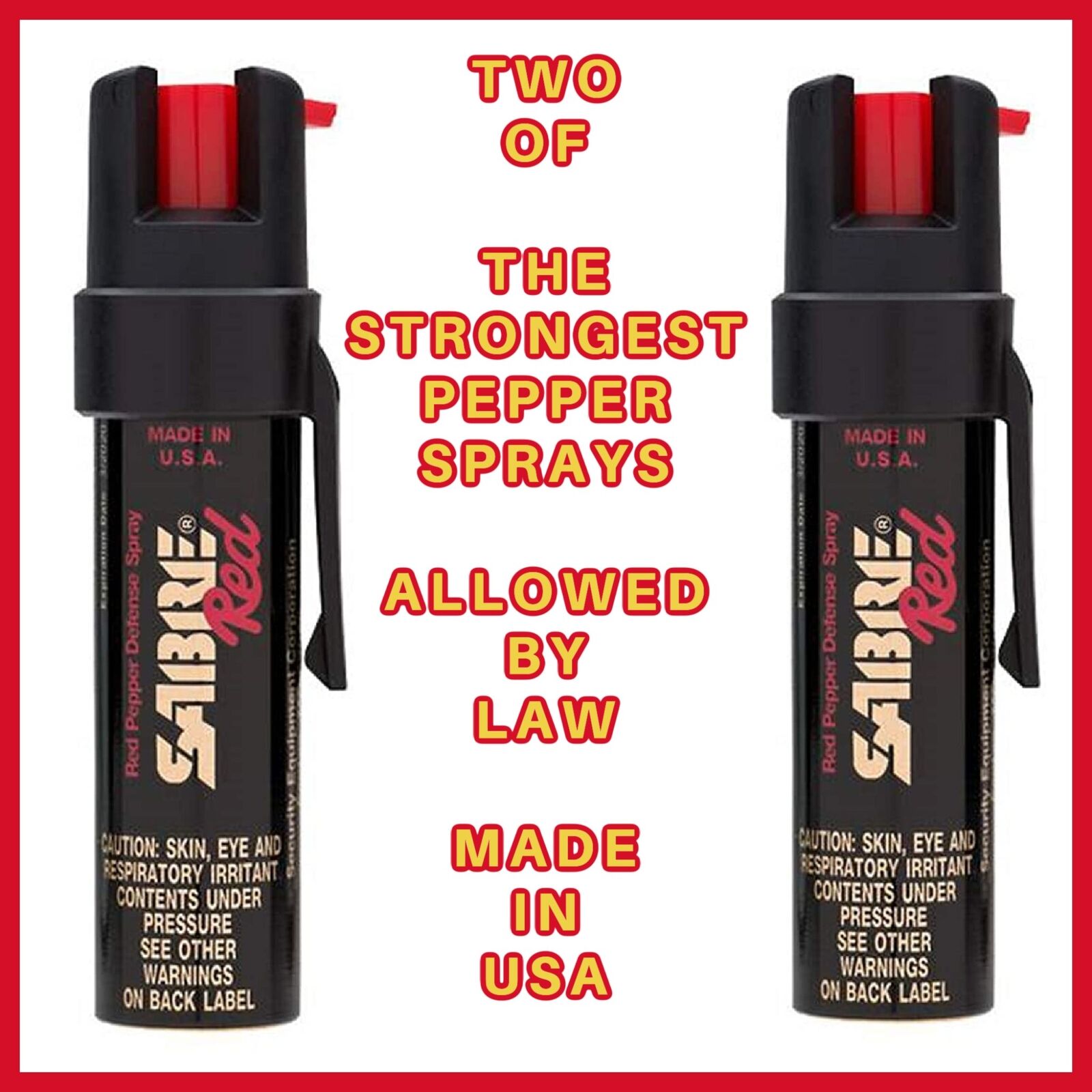 TWO (2) Clip On PEPPER SPRAY SABRE POLICE Max 10 Ft Range Self Defense Exp 2028