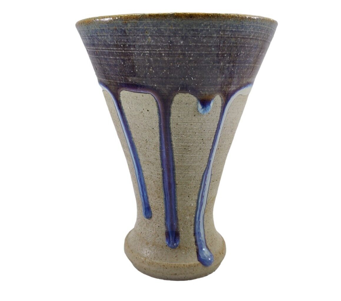Vintage Mid Century Modern Vase Blue Purple Volcanic Lava Drip Glaze Signed