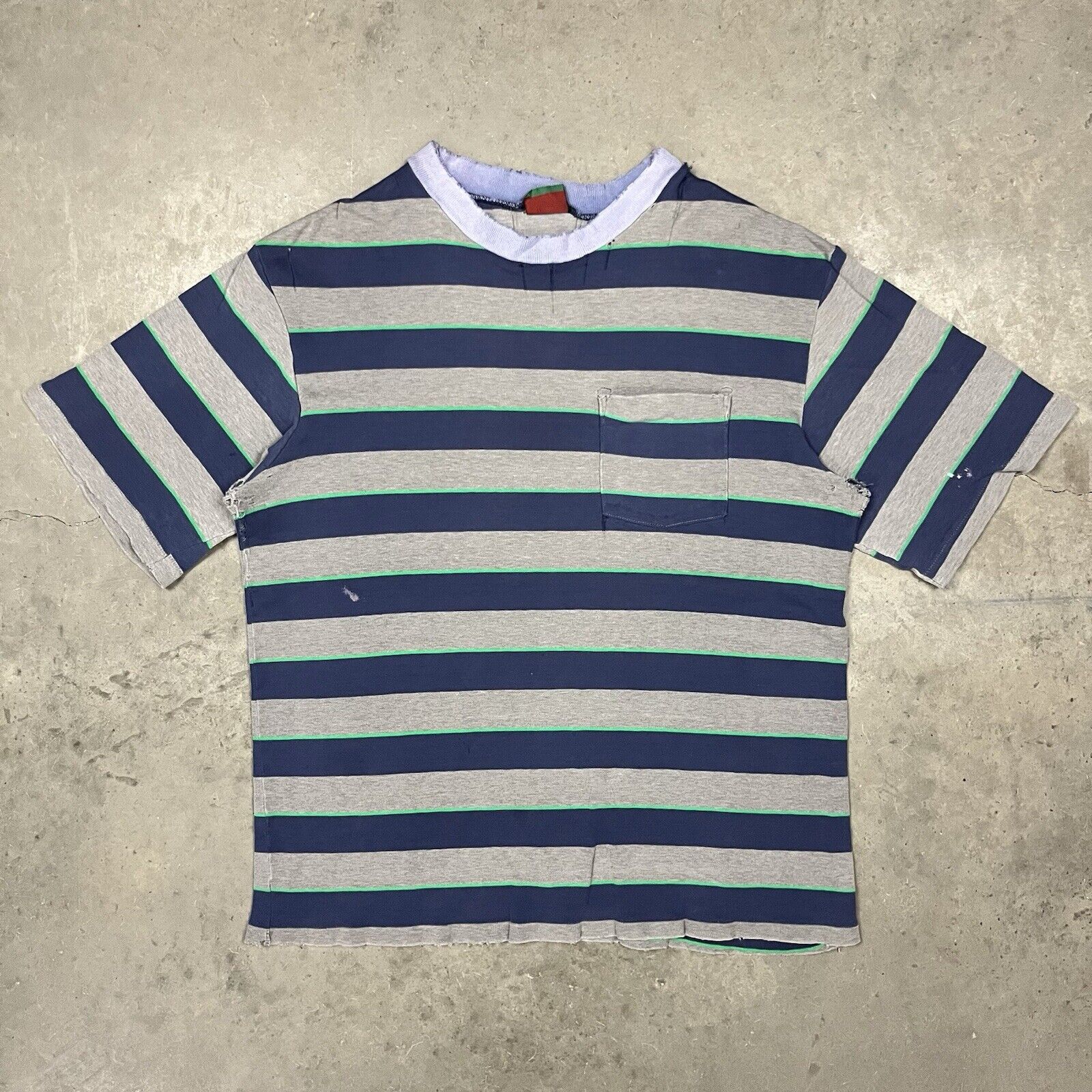 Vintage 80s 90s Distressed Faded Striped Pocket Shirt Blue L