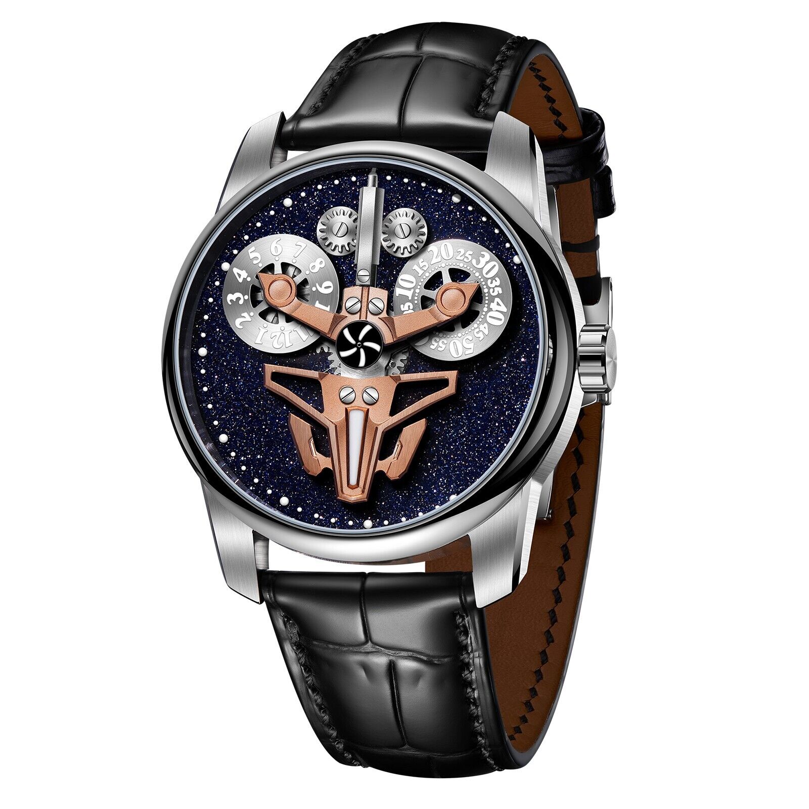 OBLVLO Men Automatic Watch Mechanical Wristwatch Rotation Time Dial Luminous