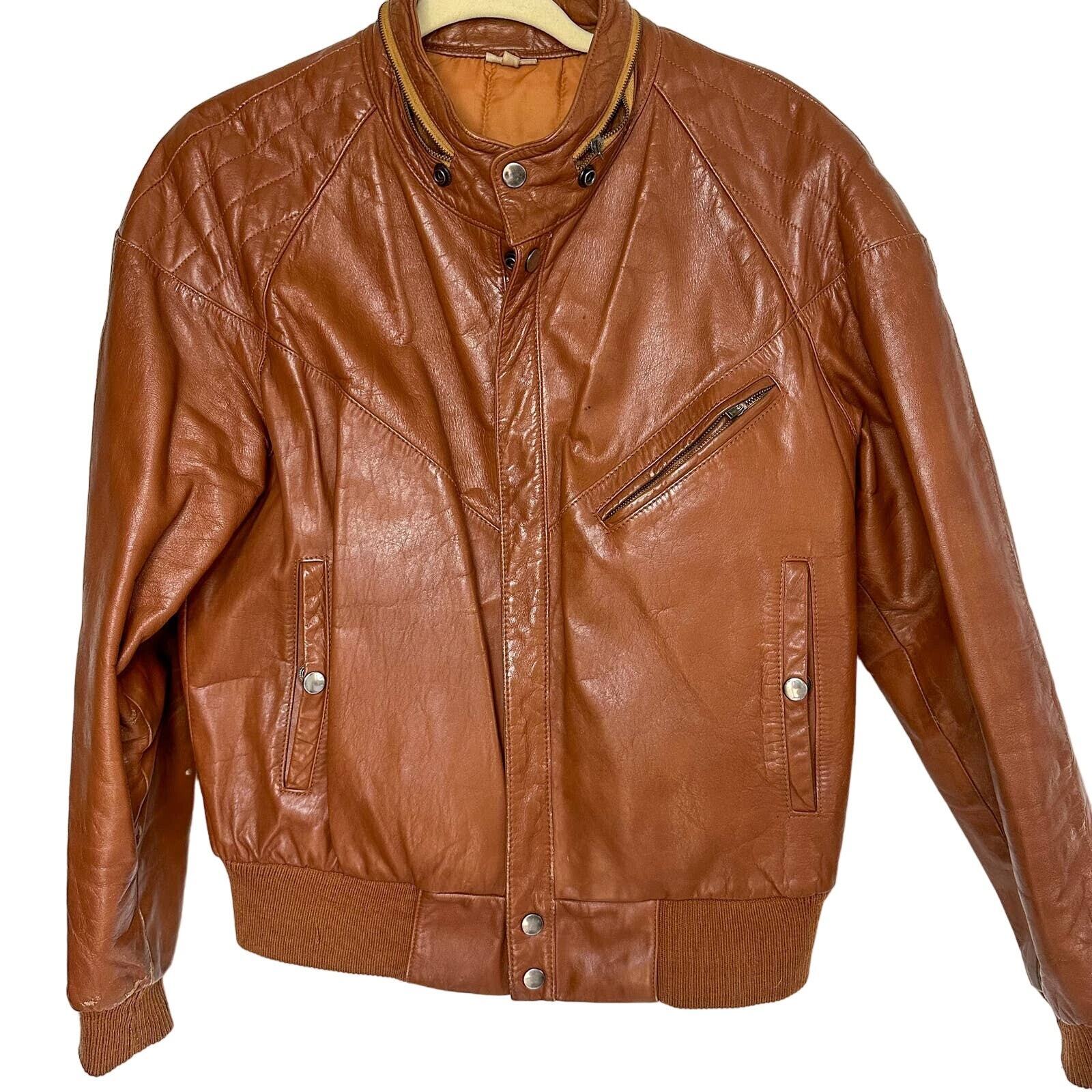 Vintage 1960\'s-1970\'s Retro Leather Jacket Brown 38