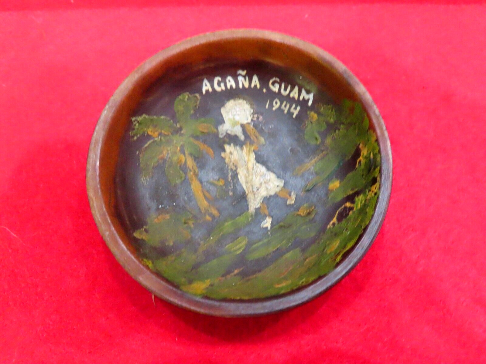 VERY RARE WWII 1944 Souvenir Wooden Bowl from Agana Guam L4.24