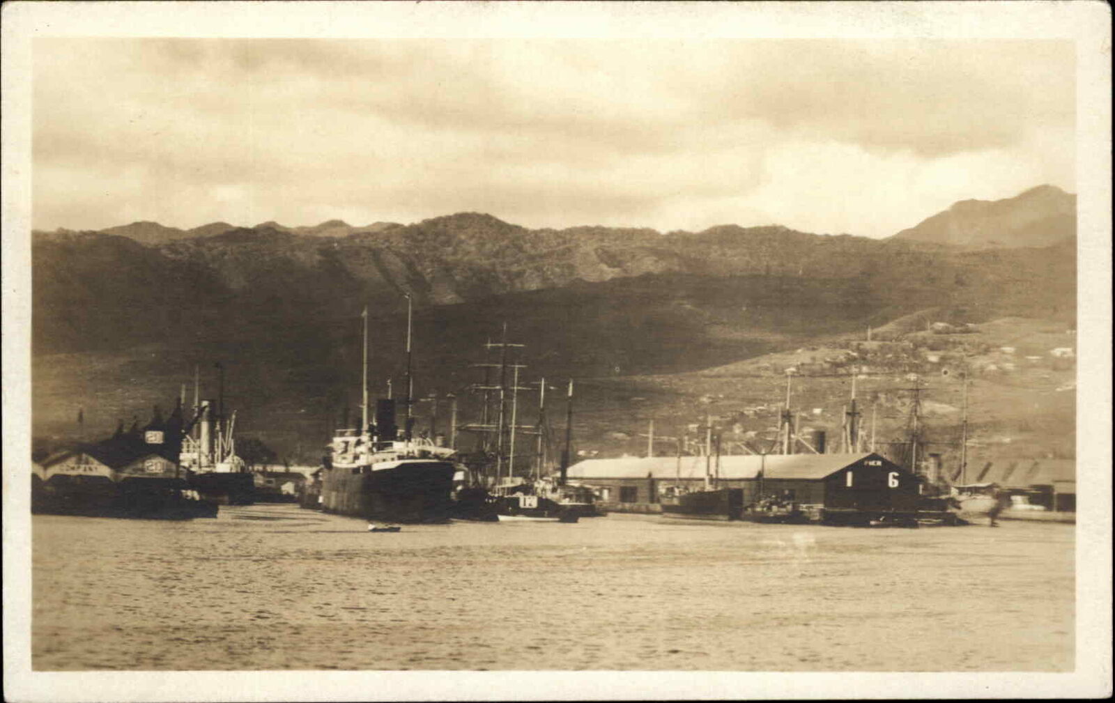 Oahu Hawaii HI Dock Scene Ship c1920s-30s Real Photo Postcard