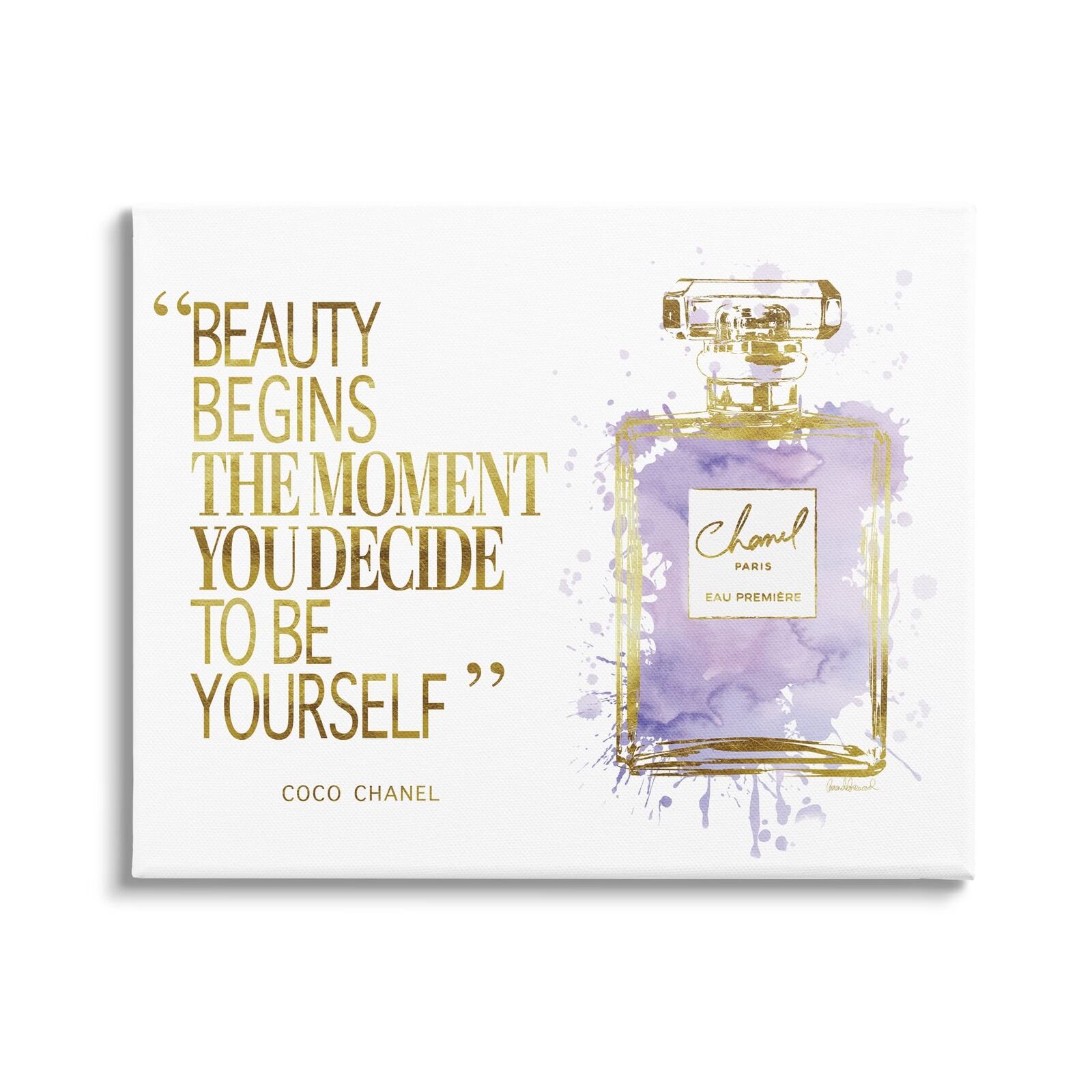 Stupell Industries Beauty Begins Designer Quote Purple Glam Perfume Bottle, D...