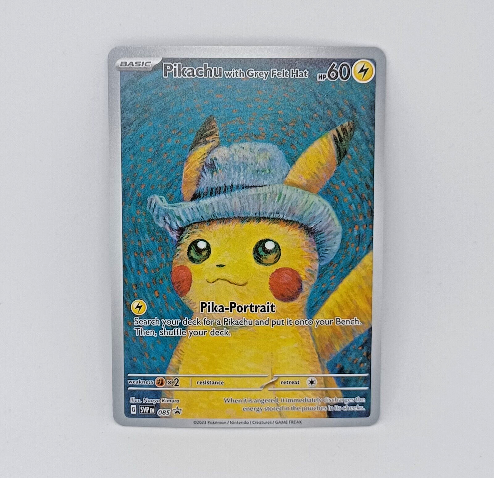 Pikachu Van Gogh Pika Portrait Gray Felt Hat Custom Art Paper Card