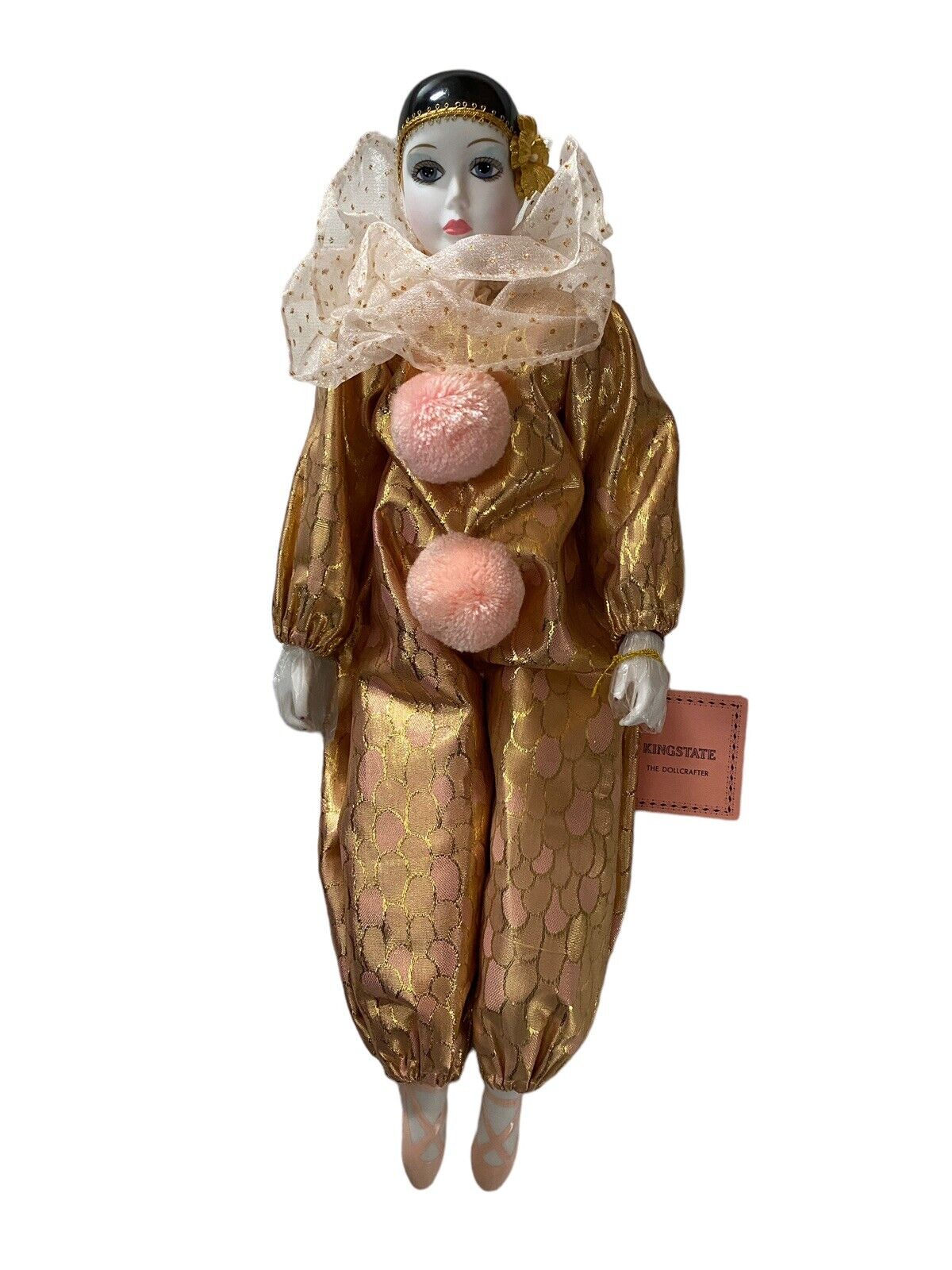 Kingstate Pierrot Jester Harlequin Doll Hand Painted Bisque Porcelain