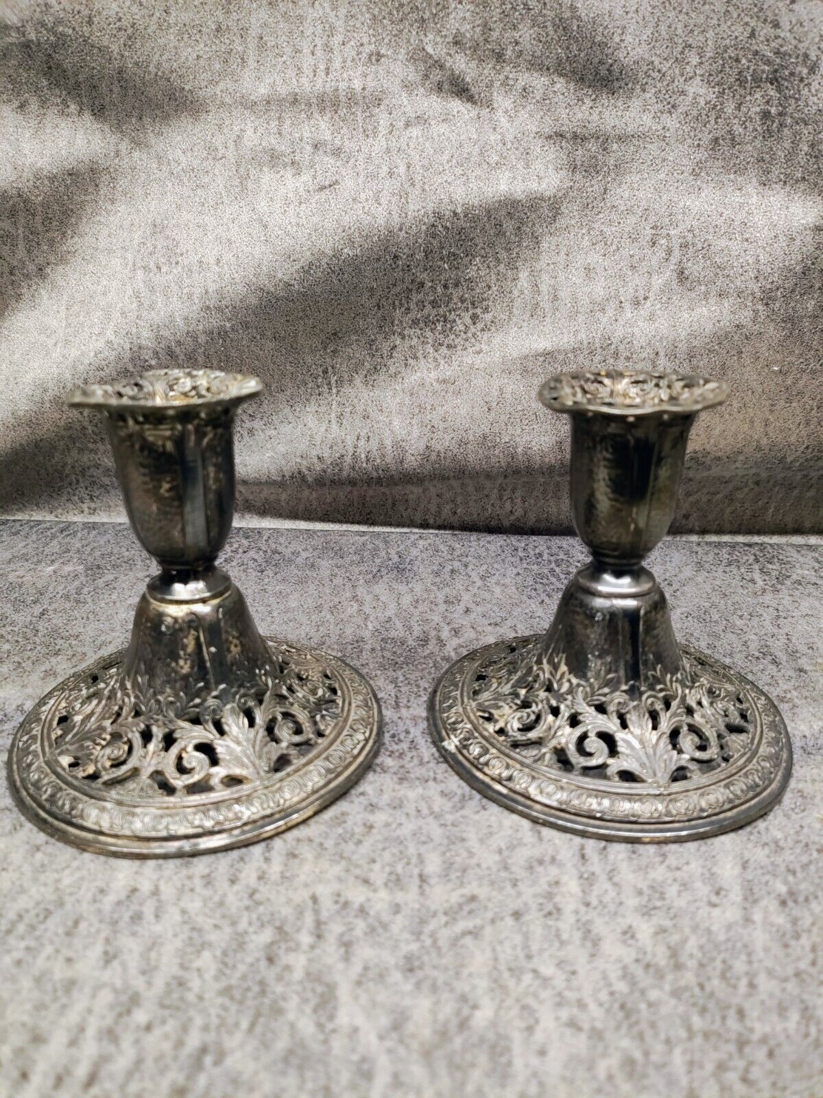 Antique circa 1930s Pair Single Candle Holder by Forbes Silver Co.patent N.72883