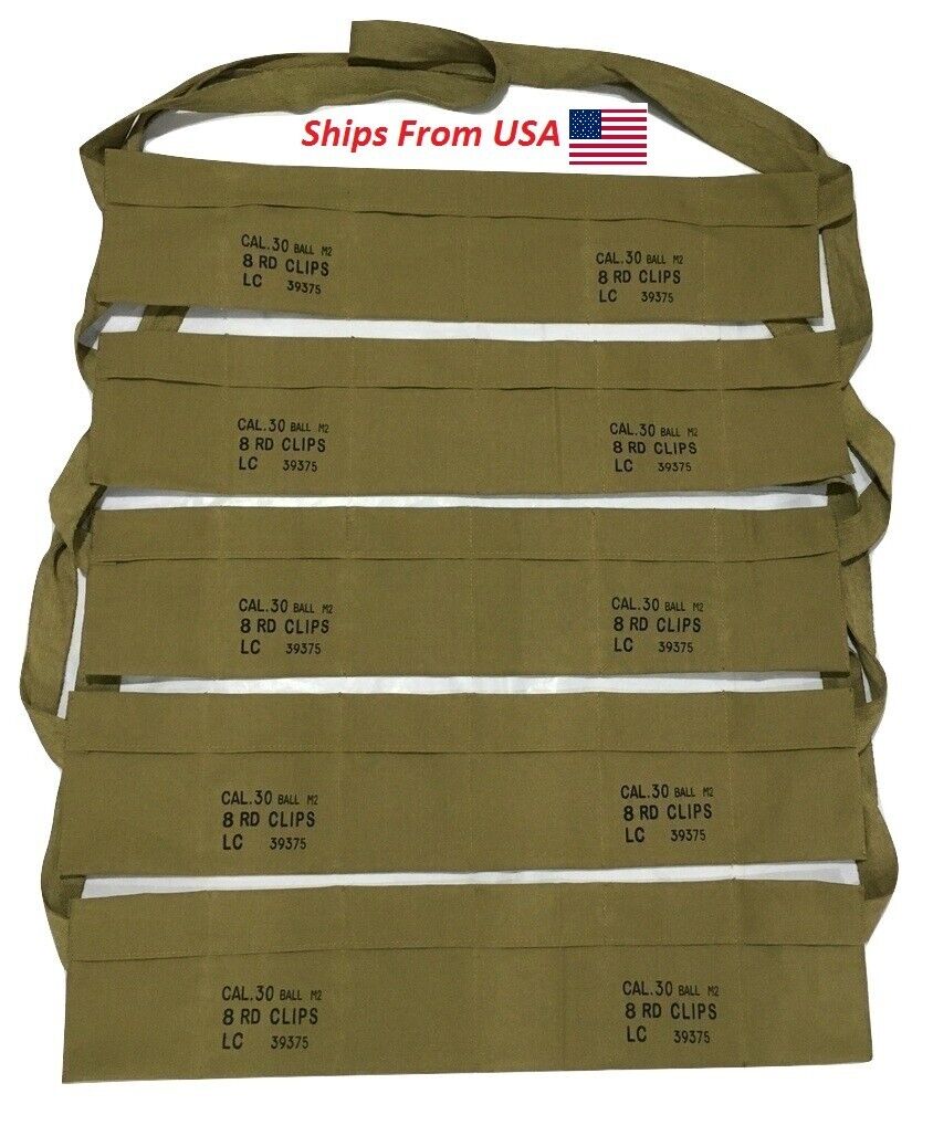 (Pack of 5) WWII Army Cotton Cloth Bandolier for M1 Garand Cotton - US Olive