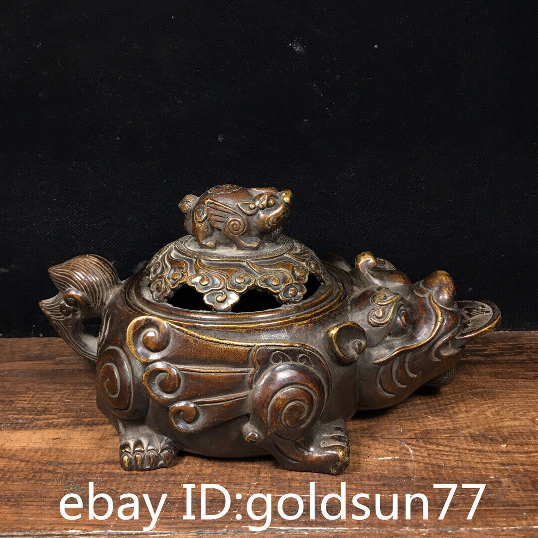 8.2“Exquisite Chinese old antique Pure copper brave troops Toad Incense burner 