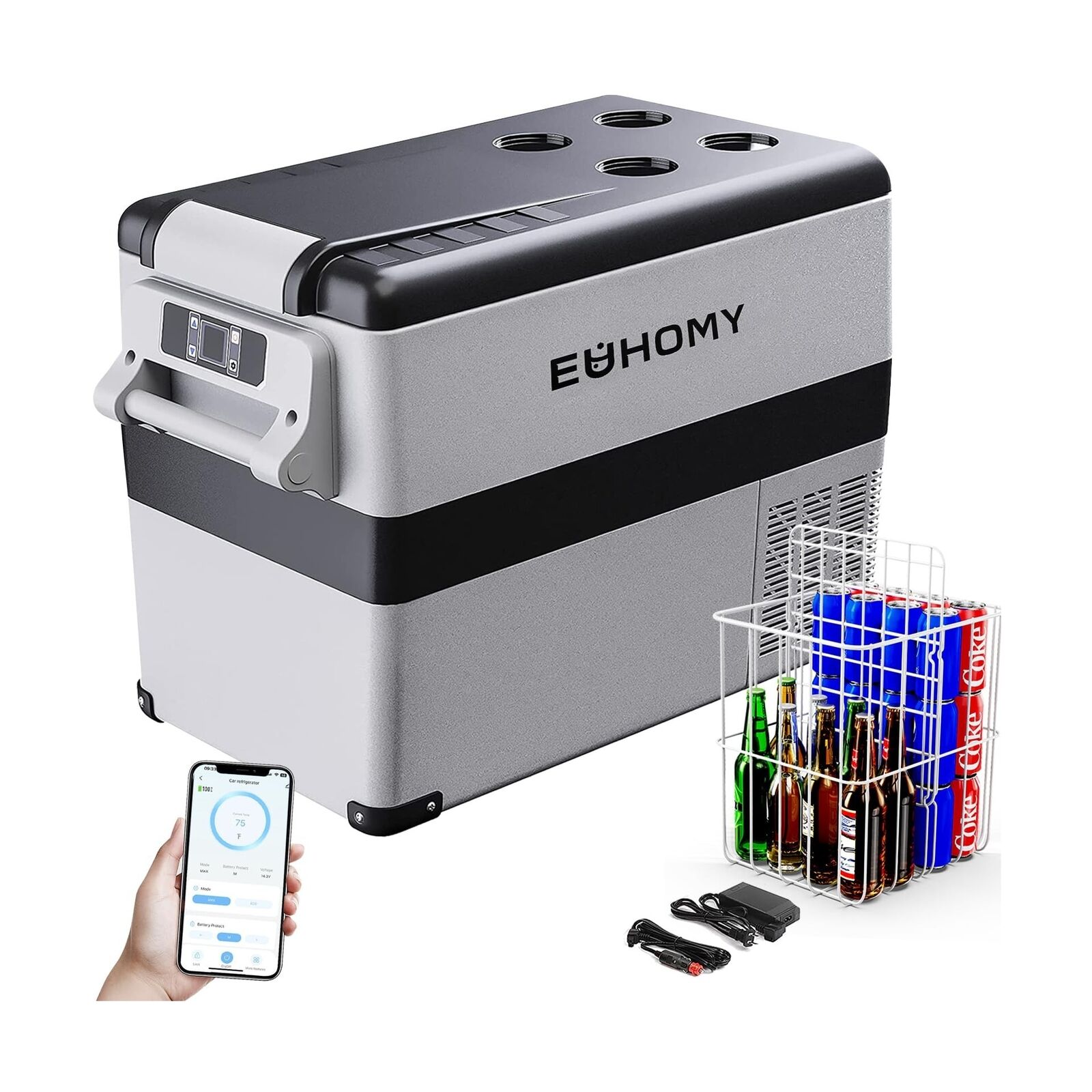 EUHOMY 12 Volt 45 Liter Car Refrigerator with Bluetooth APP Control, 12/24V D...