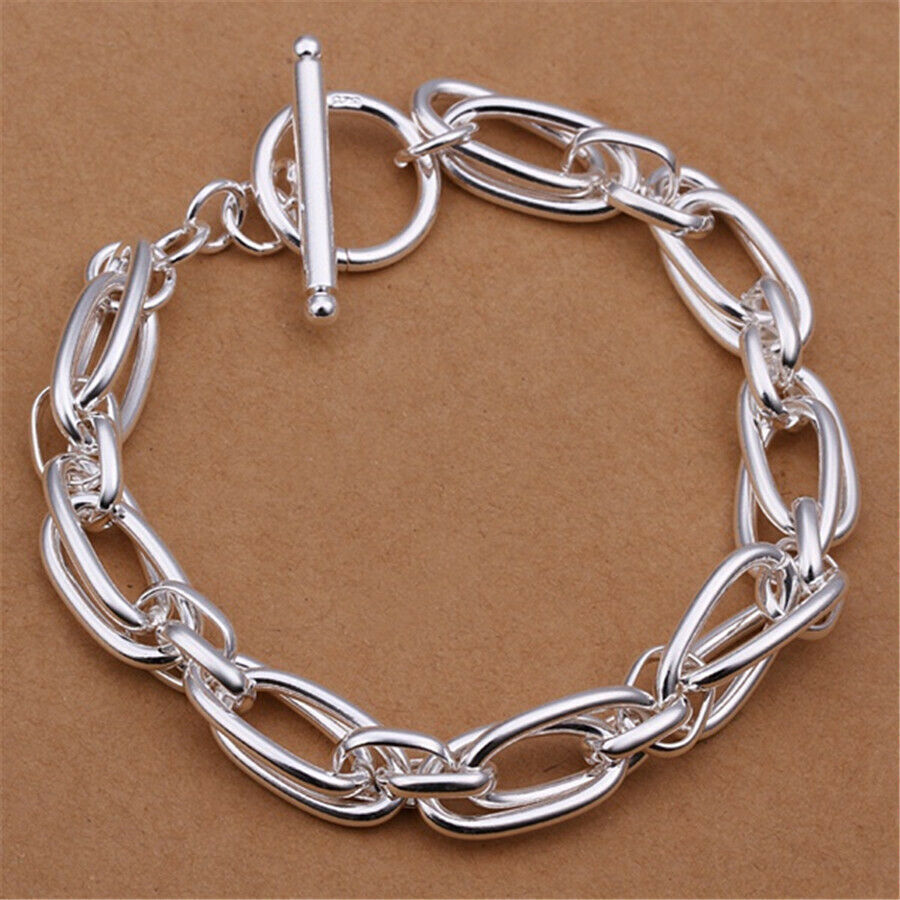 925 Sterling Silver Vintage Thick Chain Bracelet Elegant Stylish Unique Bangles