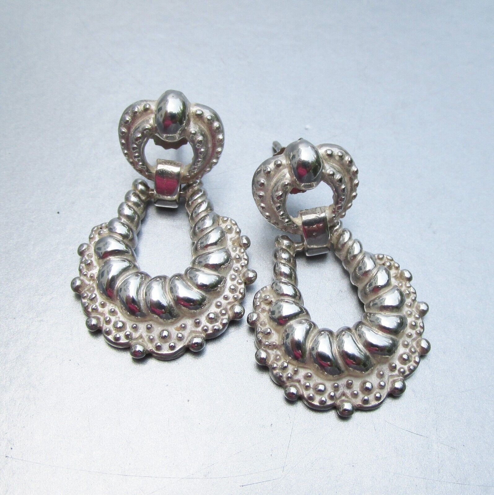 Lacy Vintage Sterling Silver Dangle Pierced Earrings, Signed (M)
