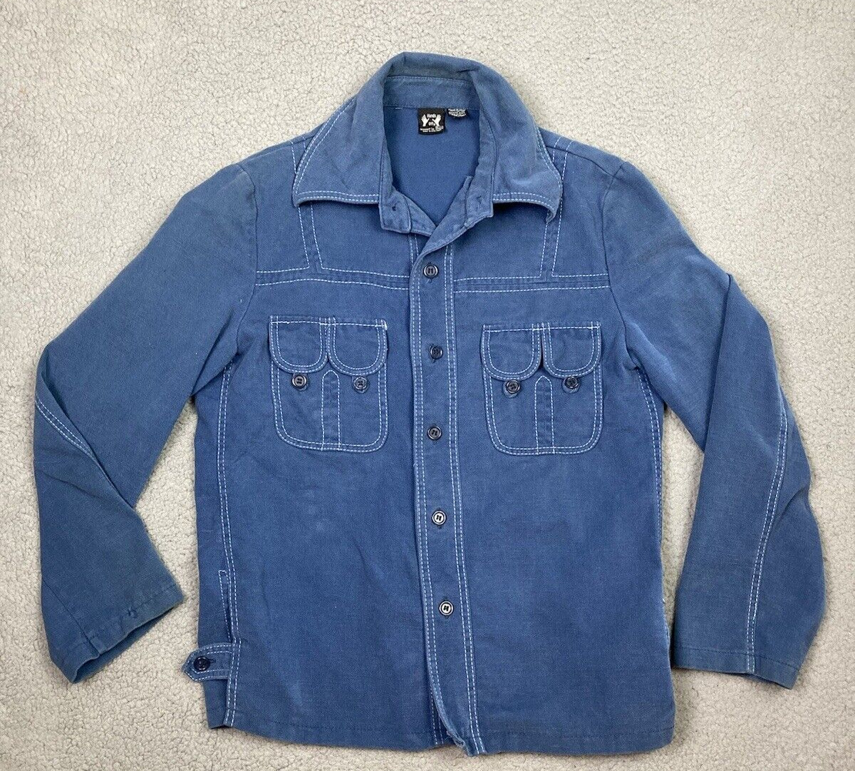Vintage Hands Off Sears Shirt Jacket Mens Medium Blue Pockets Shacket 70s