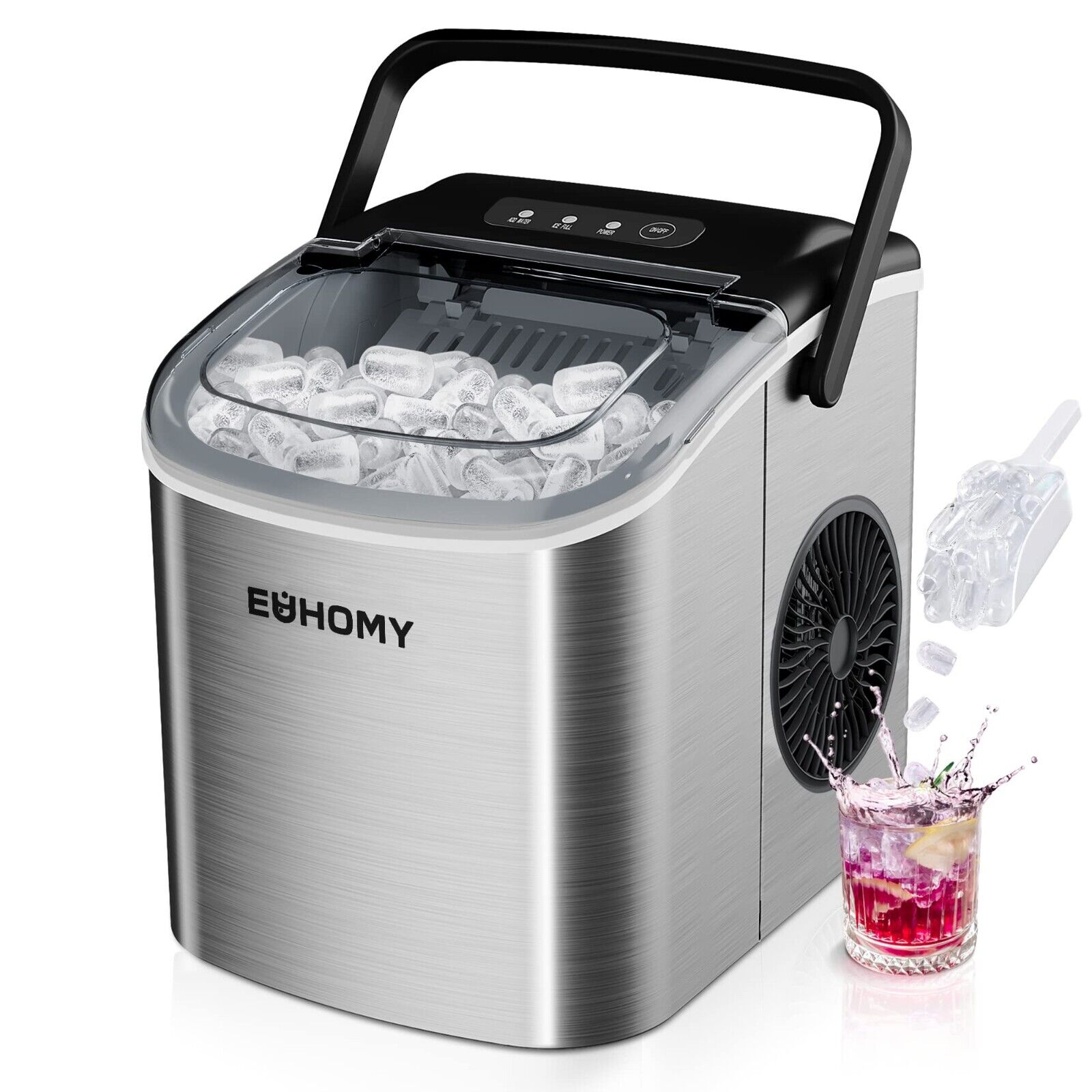 EUHOMY Countertop ice Maker Machine withHandle, 26lbs in 24Hrs, 9 lce Cubes Read