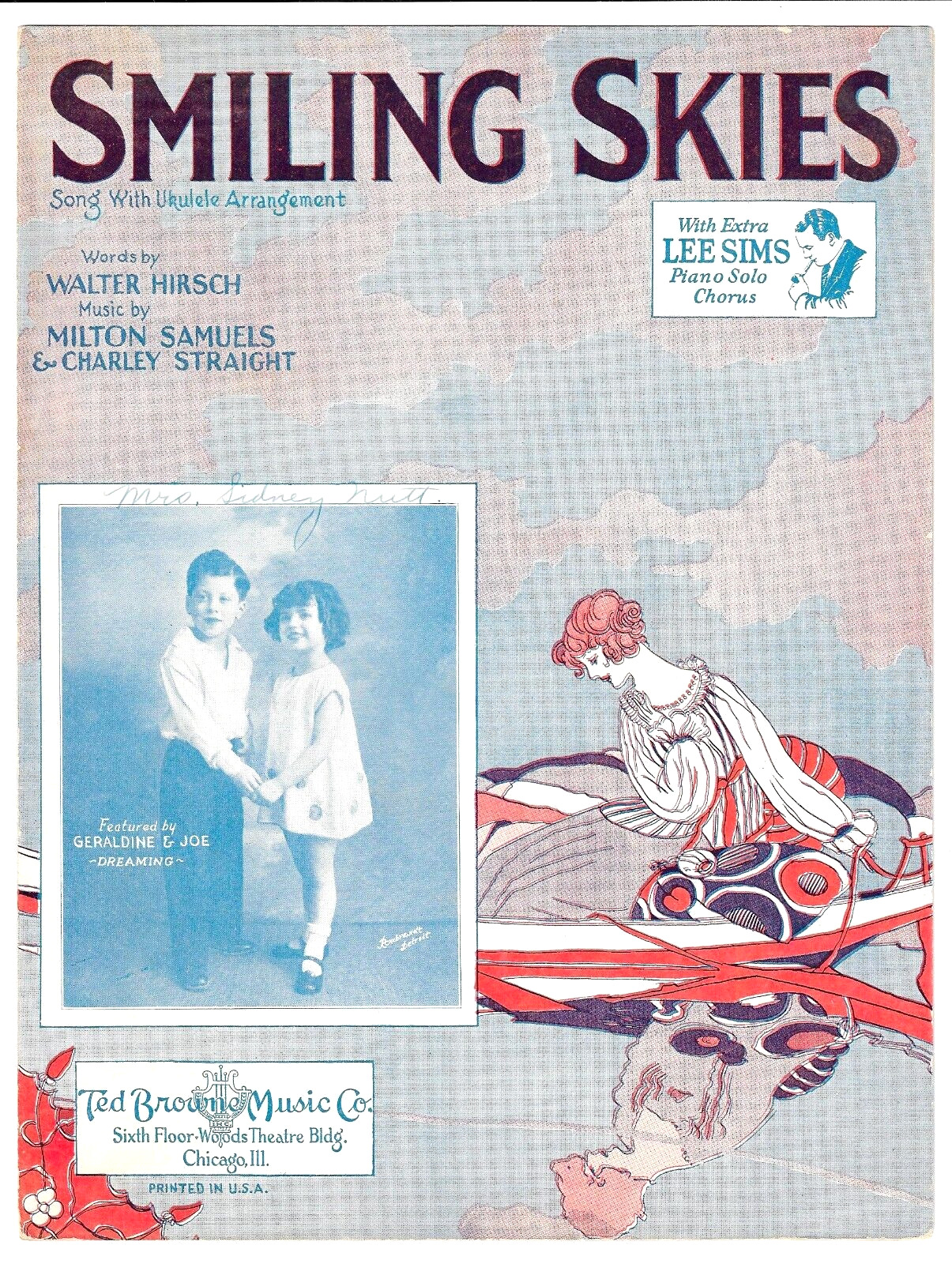 CHARLEY STRAIGHT Vintage Sheet Music SMILING SKIES 1928 Lee Simms Piano Solo