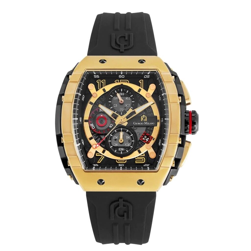 Giorgio Milano Luxury Men’s Watch Gold Black Rubber Strap Water Resistance 10ATM