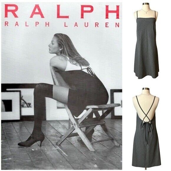 ICONIC RARE VINTAGE 1994 Ralph by Ralph Lauren Charcoal Grey Strappy Back Dress