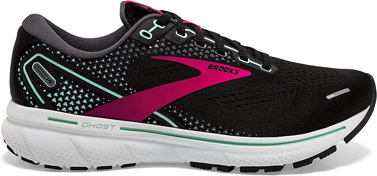 Brooks Women\'s Ghost 14 Neutral Running Shoes Black Pink Mint Green Size 9.5