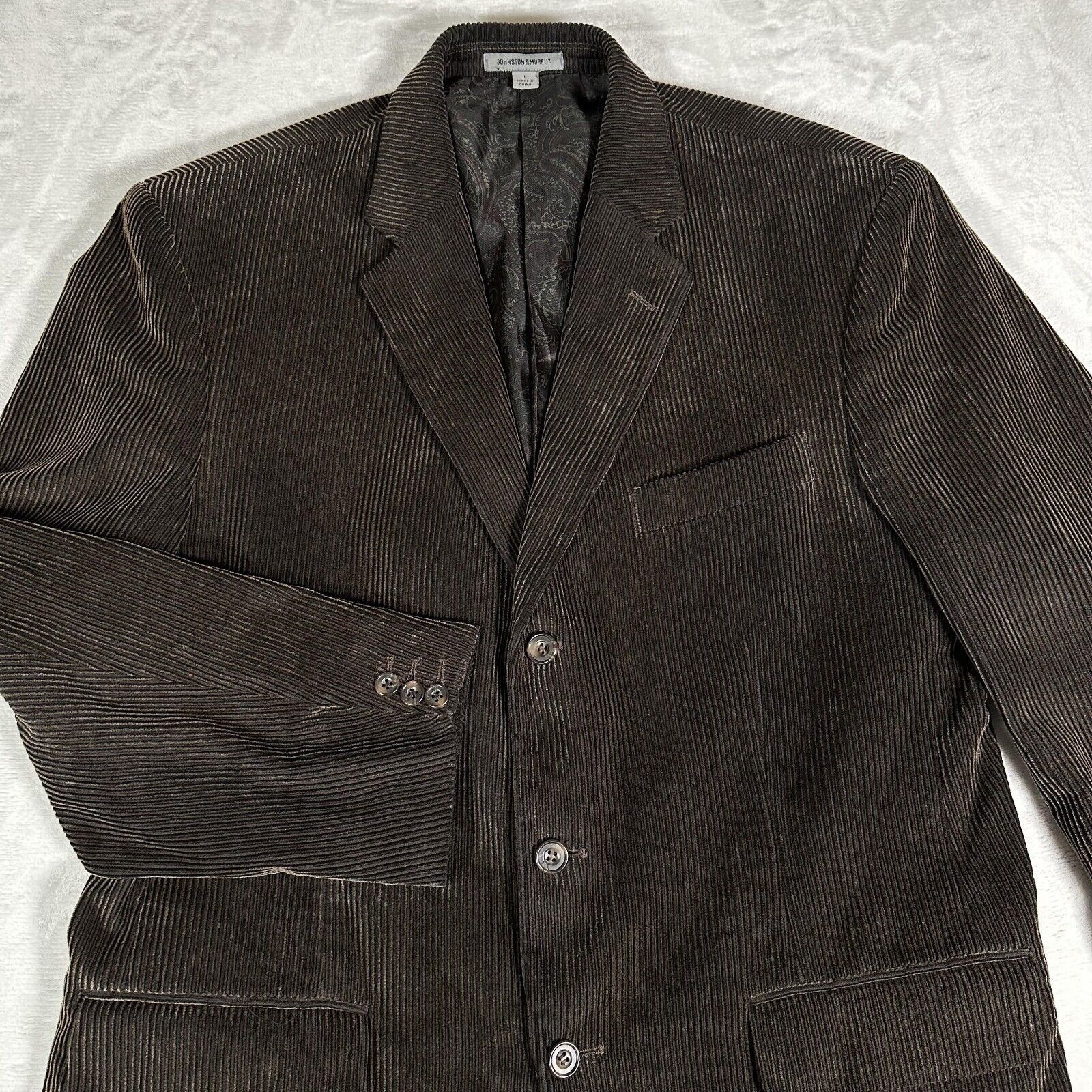 Johnston and Murphy Men Blazer Casual Jacket 100% Cotton Corduroy Brown Size L