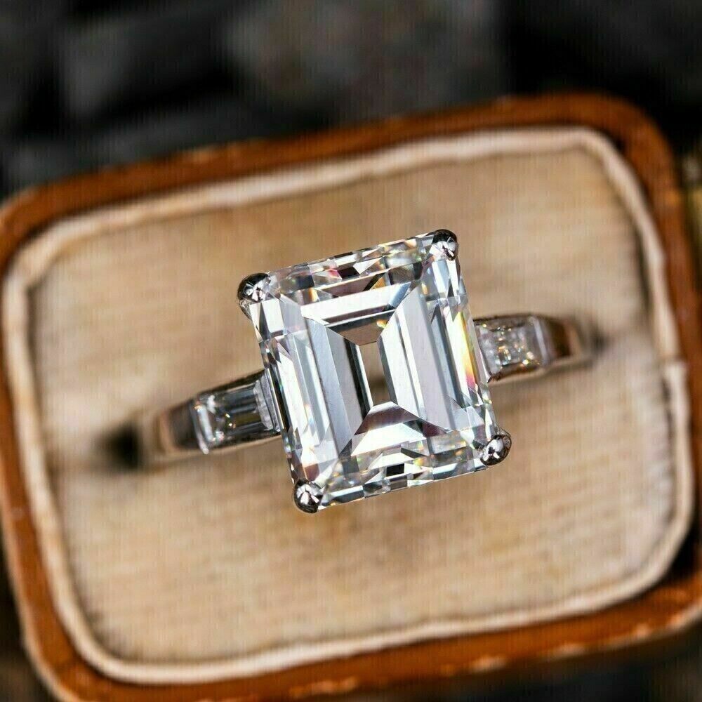3Ct Emerald Cut Artificial Stone Women s Engagement Ring 14K White Gold Plated