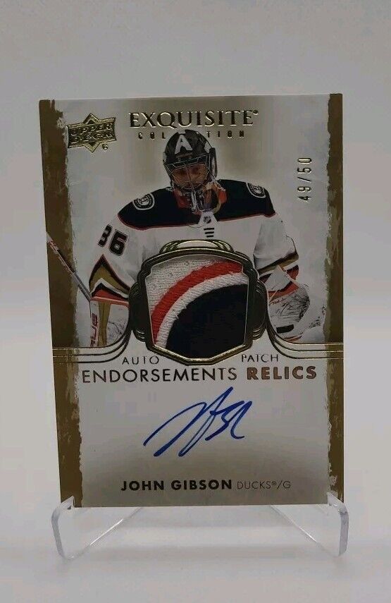 John Gibson 2021-22 UD The Cup Exquisite Endorsments Relics /50 Patch Auto Ducks