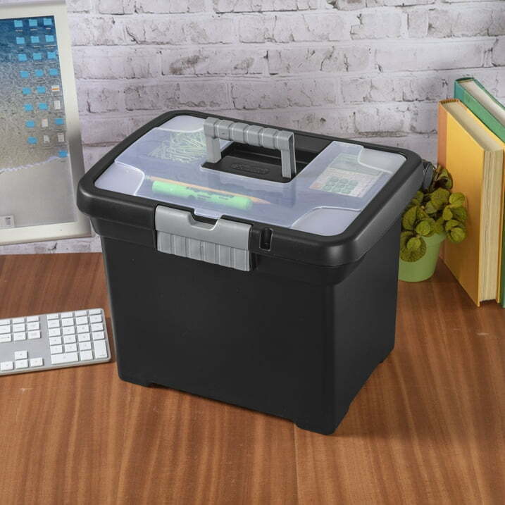 Portable File Box, Plastic, Black