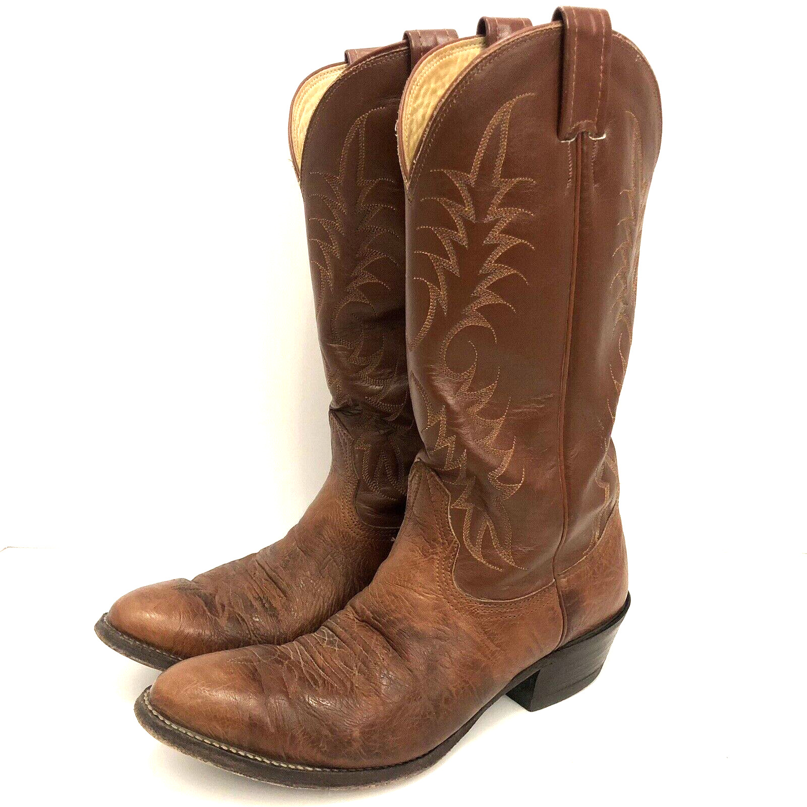 VTG NACONA Cowboy Boots Men\'s 8.5 D Brown Bullhide Leather 3717C Western