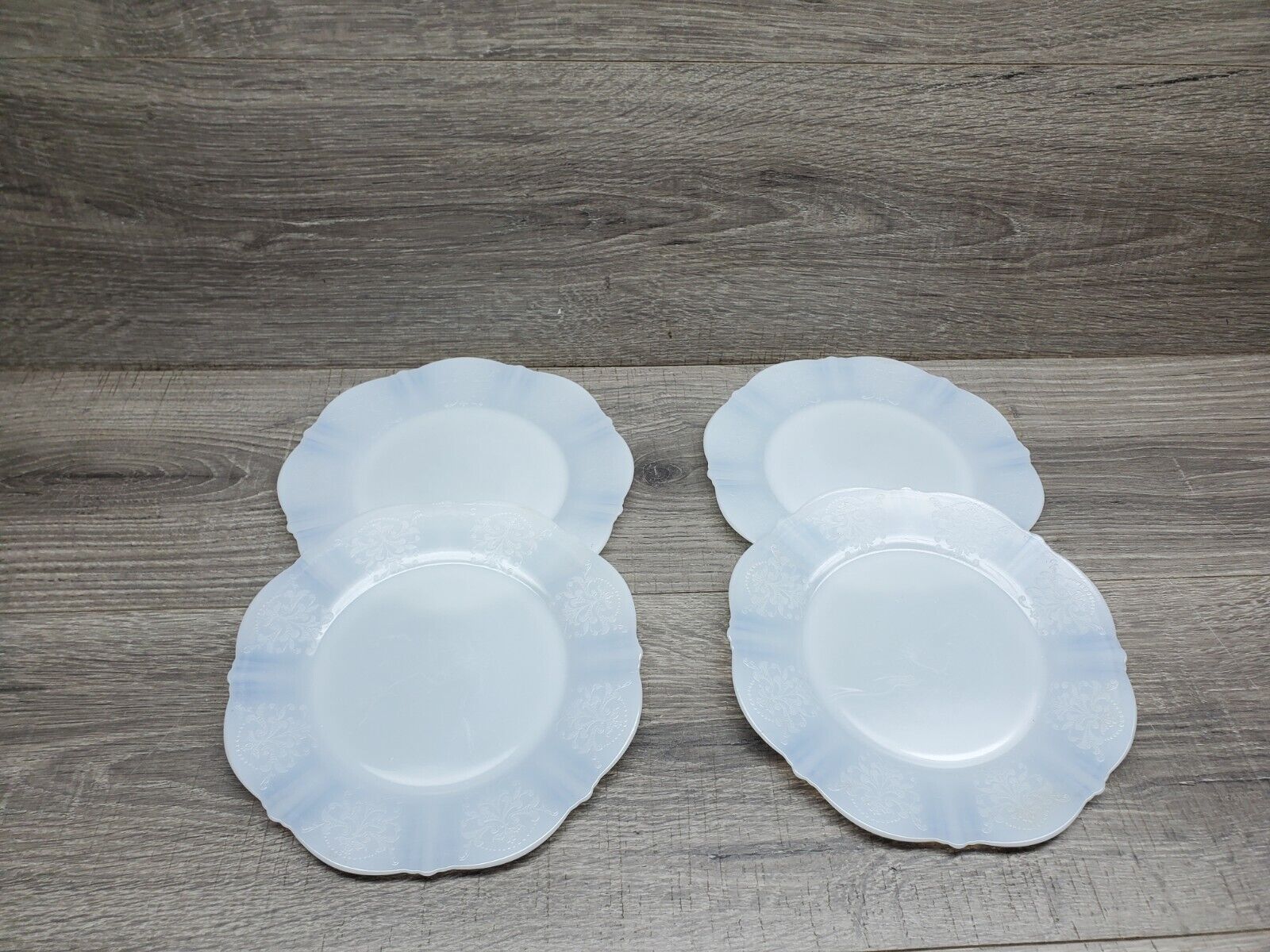 4 Vtg American Sweetheart Monax (White) by MACBETH-EVANS Milk Glass Plates