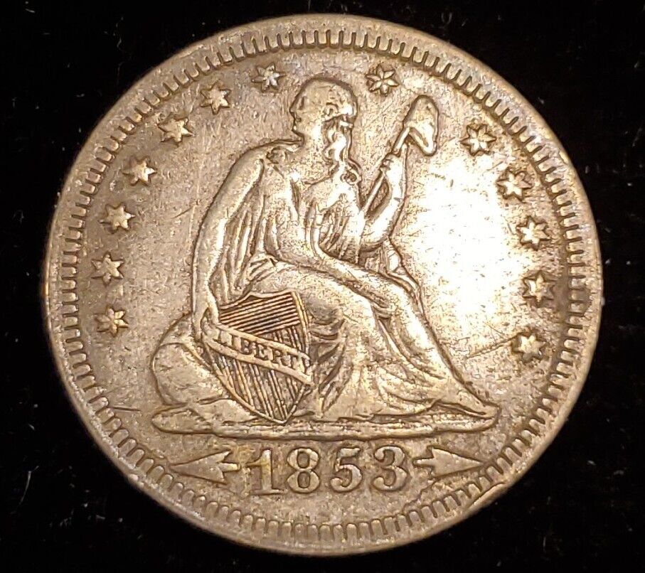 1853 Seated Liberty Quarter, Arrows & Rays, Choice VF Better Date