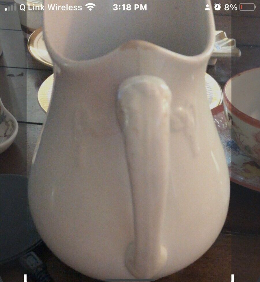 Vintage J & G Meakin Small White Pitcher, Unique Handle, Usually Lion related